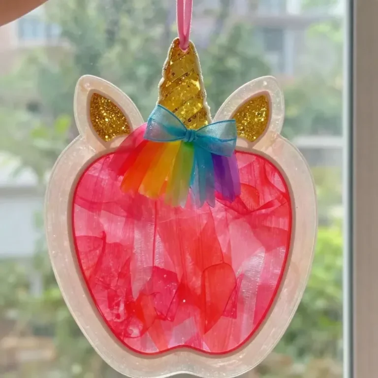 Clear Pink Unicorn Apple Teacher Suncatcher enhancing window decor