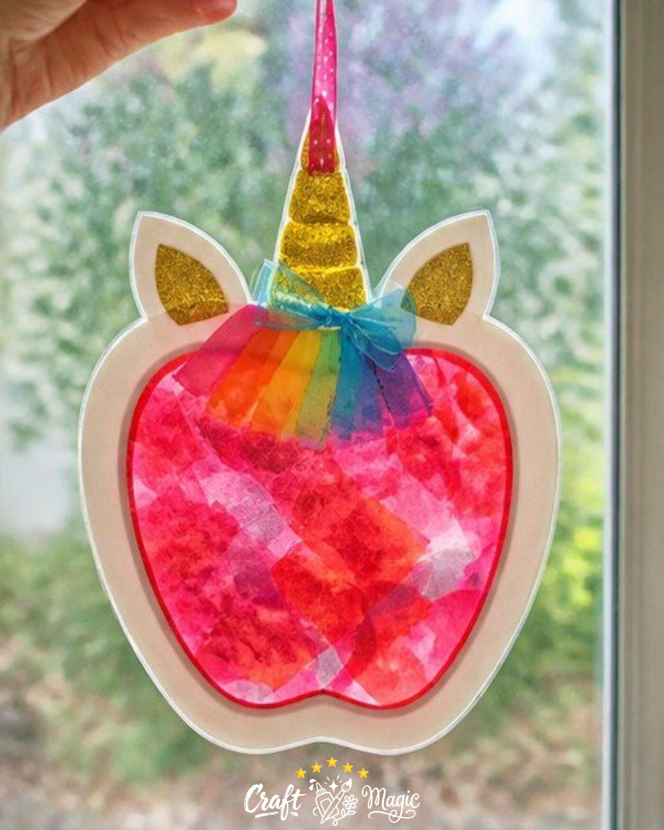 Clear Pink Unicorn Apple Teacher Suncatcher