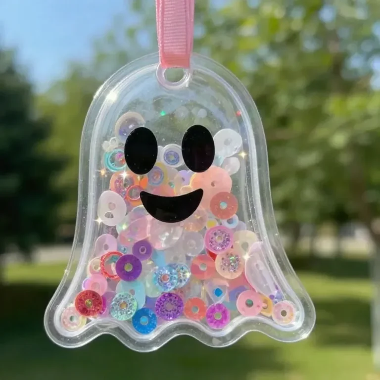 Kids crafting a Clear Rainbow Ghost Shaker Suncatcher