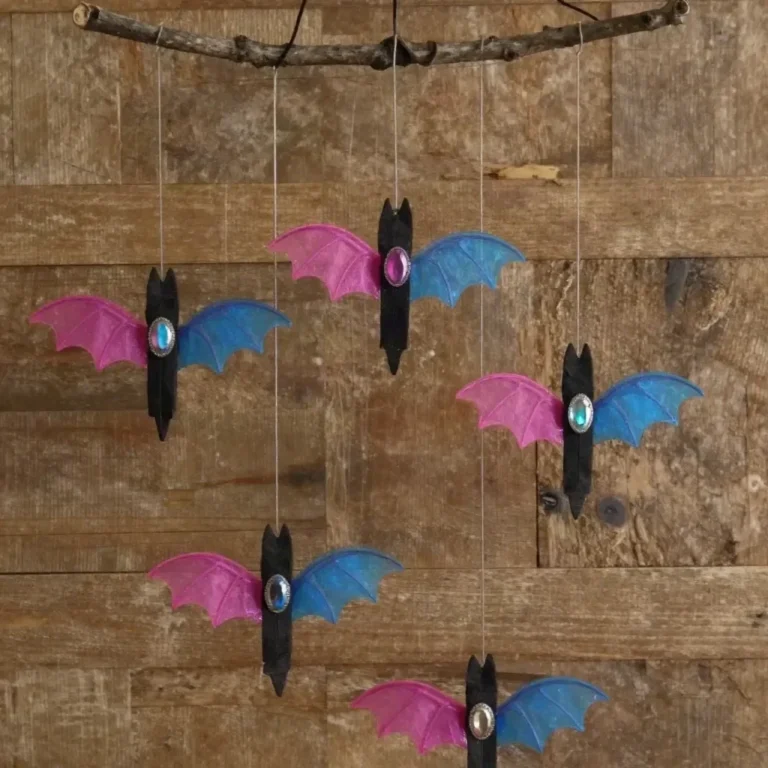 Rainbow Crystal Bat Clothespin Mobile for kids, colorful decor for children's rooms
