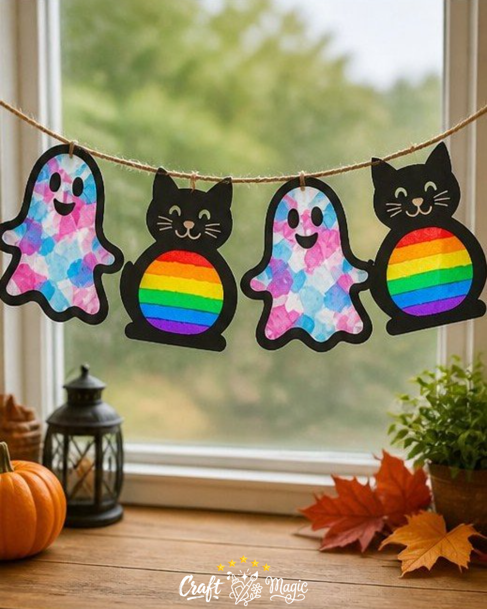 Rainbow Ghost and Kitten Suncatcher Garland