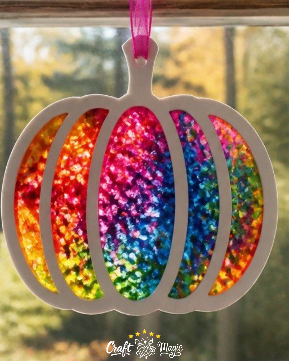 Rainbow Melted-Crayon Pumpkin Suncatcher DIY Guide
