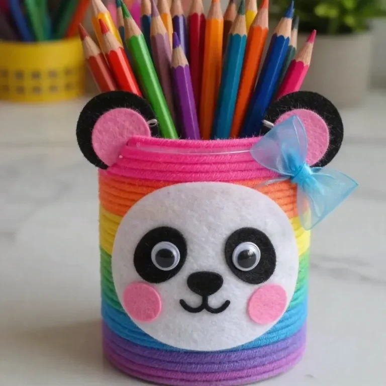 Rainbow Panda Pencil Cup Classroom Organizer for colorful desk organization