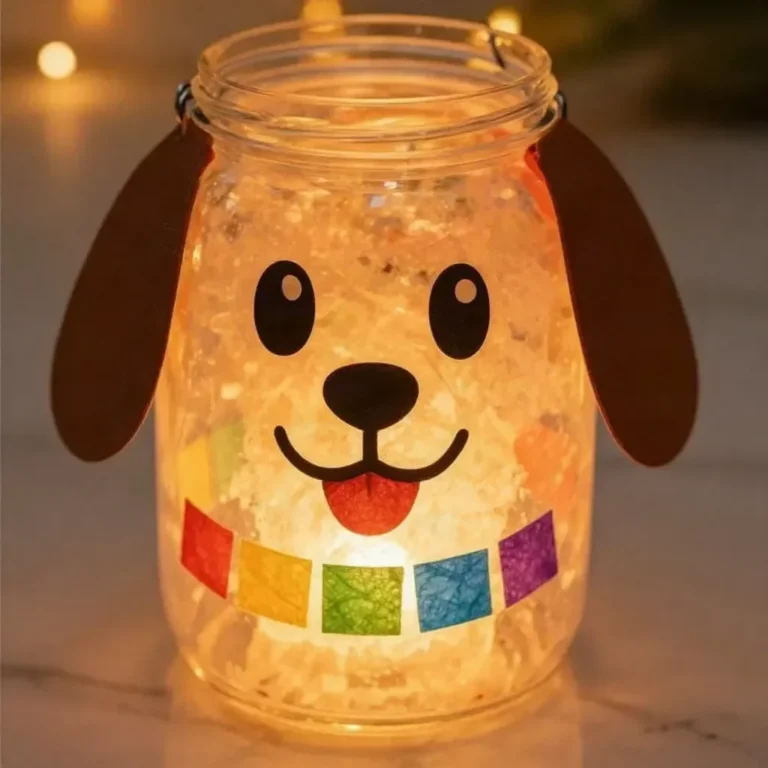 Colorful DIY Rainbow Puppy Ghost Glow Lantern project for festive decor