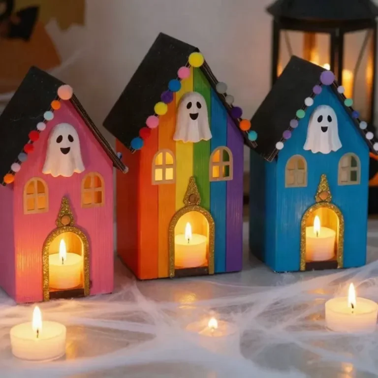 DIY Rainbow Unicorn Haunted House Village decor for Halloween